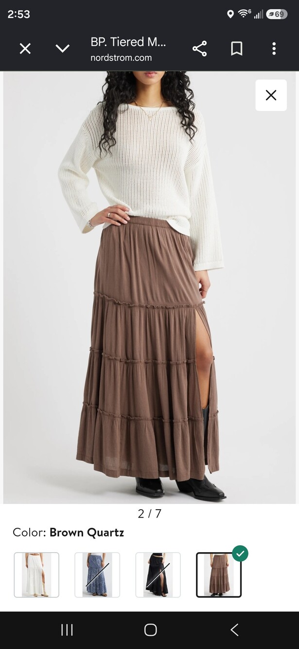 BP. Tiered High-Low Maxi Skirt. Brown XS